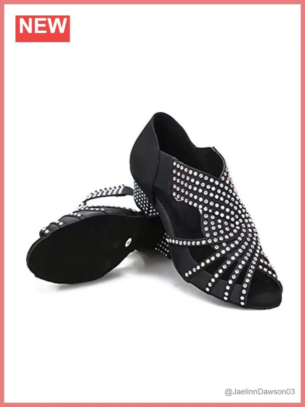 Women's Rhinestone Ballroom Latin Dance Shoes Soft Satin Low Chunky Heel